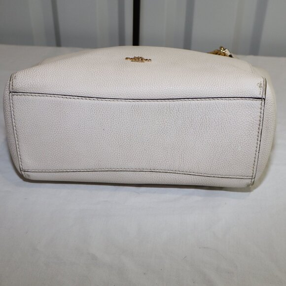 Coach Turnlock Chain Tote 27 White Leather Black Interior Gold Hardware 57107 - Picture 6 of 13